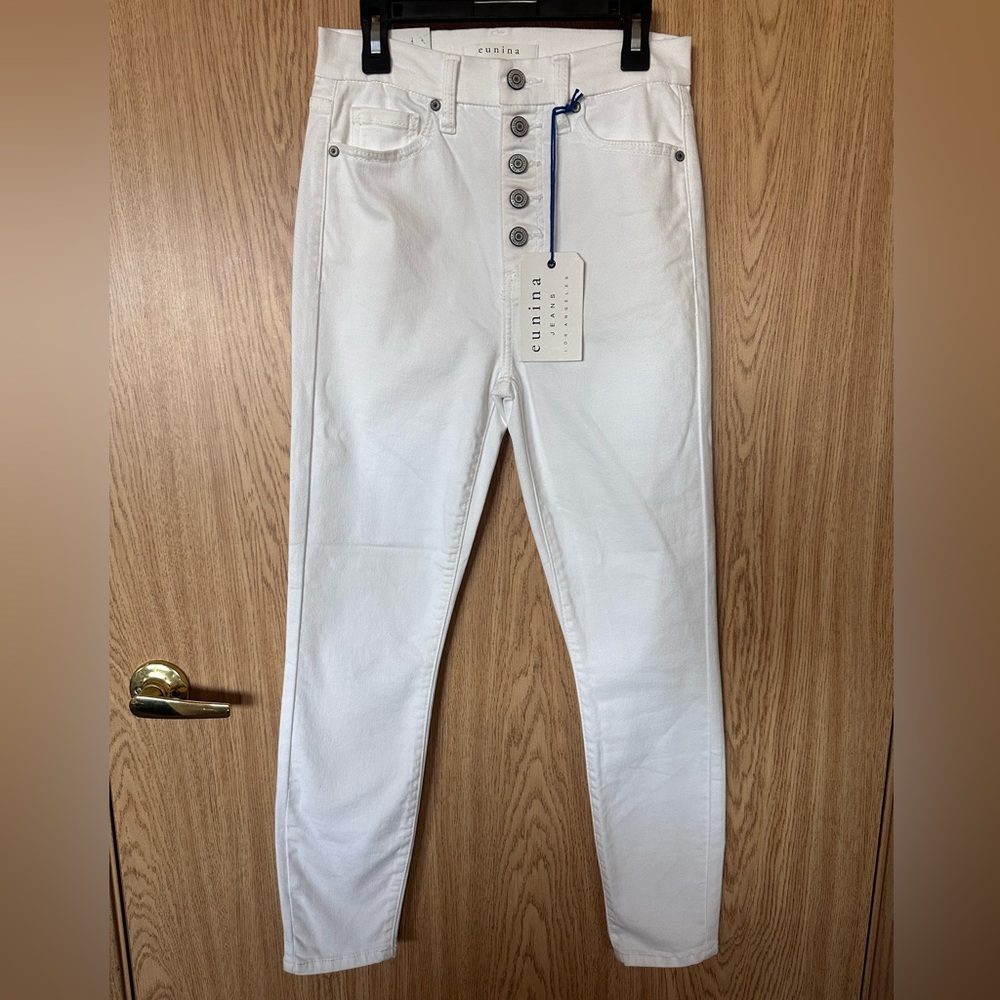 New Eunina Kendall White Ultra High Rise Skinny Crop Jeans Women’s 1